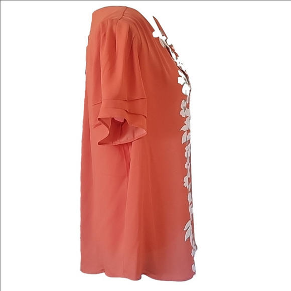 Dr2 L Orange V Neck Hawaiian Blouse NWT - Picture 4 of 8